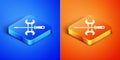 Isometric Screwdriver and wrench spanner tools icon isolated on blue and orange background. Service tool symbol. Square Royalty Free Stock Photo
