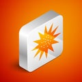 Isometric Sea urchin icon isolated on orange background. Silver square button. Vector. Royalty Free Stock Photo