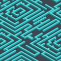 Isometric Seamless pattern 3D maze. Blue repeating labyrinth on grey background.
