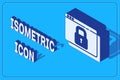 Isometric Secure your site with HTTPS, SSL icon isolated on blue background. Internet communication protocol. Vector