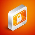 Isometric Secure your site with HTTPS, SSL icon isolated on orange background. Internet communication protocol. Silver