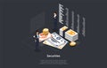 Isometric Securities Concept. Business People Man And Woman Forming an Securities Investment Portfolio. Vector