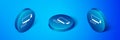 Isometric Security camera icon isolated on blue background. Blue circle button. Vector