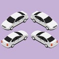 Isometric_Sedan Car_Silver Colour_Two Point of View and Mirror Sample_Lilac Background_Icon Logo Avatar