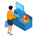 Isometric self-service cashier Vector illustration Royalty Free Stock Photo