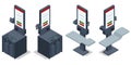 Isometric Self-service checkout. Self-checkout machines in a supermarket, Supermarket cashier checkout work place with