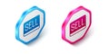 Isometric Sell button icon isolated on white background. Financial and stock investment market concept. Hexagon button