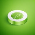 Isometric Served fish on a plate icon isolated on green background. White circle button. Vector. Royalty Free Stock Photo