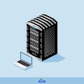 Isometric server data center cloud with laptop. Vector illustration EPS 10