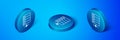 Isometric Server, Data, Web Hosting icon isolated on blue background. Blue circle button. Vector Royalty Free Stock Photo