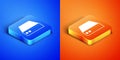 Isometric Server, Data, Web Hosting icon isolated on blue and orange background. Square button. Vector Royalty Free Stock Photo