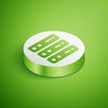 Isometric Server, Data, Web Hosting icon isolated on green background. White circle button. Vector Royalty Free Stock Photo