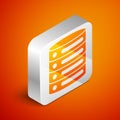 Isometric Server, Data, Web Hosting icon isolated on orange background. Silver square button. Vector Royalty Free Stock Photo