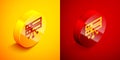 Isometric Server, Data, Web Hosting icon isolated on orange and red background. Circle button. Vector Royalty Free Stock Photo