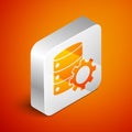 Isometric Server and gear icon isolated on orange background. Adjusting app, service concept, setting options Royalty Free Stock Photo