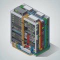 Isometric Server Rack Full of Networking Hardware and Organized Cables Royalty Free Stock Photo