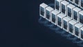 Isometric Server Racks Connected in a Network on a Dark Background Royalty Free Stock Photo