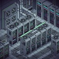 Isometric server room with cooling systems and racks for data storage Royalty Free Stock Photo