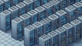 Isometric server room with interconnected data racks and cables Royalty Free Stock Photo