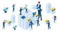 Isometric set of business people make up reports for tax, business audit, tax period, young businessmen