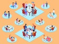 Isometric set of business people performing different task.