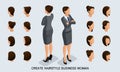 Isometric Set Business Women and Hairstyles