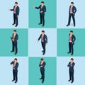 Isometric set of Businessman and businesswoman character design. People isometric business man in different poses Royalty Free Stock Photo