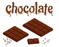 Isometric Set of chocolate bars on white. Chocolate lettering design vector illustration. Liquid dark chocolate