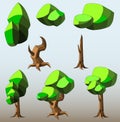 Isometric set of different low poly trees and shrubs