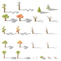 Isometric set of different low poly trees and shrubs