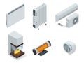 Isometric set of electric radiator or electric heaters.