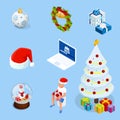 Isometric set of graphic elements for Christmas cards. New Year elements. Royalty Free Stock Photo