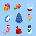 Isometric set of graphic elements for Christmas cards. New Year elements. Royalty Free Stock Photo
