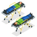 Isometric set of a gurney or wheeled stretchers isolated on white. Healthcare, reanimation, emergency room and medicine Royalty Free Stock Photo