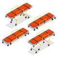 Isometric set of a gurney or wheeled stretchers isolated on white. Healthcare, reanimation, emergency room and medicine Royalty Free Stock Photo