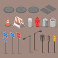 Isometric set icon of city objects