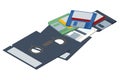 An isometric set of 3.5-inch floppy diskettes, a key piece of vintage computer hardware, symbolizing retro data storage Royalty Free Stock Photo