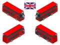 Isometric set of London double decker Red bus. Royalty Free Stock Photo