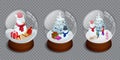 Isometric Set of Merry Christmas glass ball collection. Vector illustration. Realistic new year chrismas object Royalty Free Stock Photo