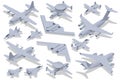 Isometric set of Military Aviation Air Force. attack aircraft, Stealth Strategic heavy Bomber, Strategic and tactical Royalty Free Stock Photo