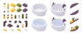 Isometric set of objects for spa or jacuzzi for home, hotel, villa. Collection with and without water and bathroom accessories