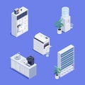 Isometric set of office furniture icons. Royalty Free Stock Photo