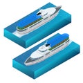 Isometric set of a pleasure boat. Flat vector illustration