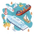 Isometric Set Ships. Sea Transport