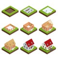 Isometric set stage-by-stage construction of a brick house. House building process. Royalty Free Stock Photo