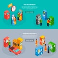 Vending Machines Isometric Banners Set