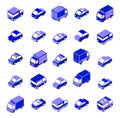 Isometric set vehicles from autobiles, trucks, vans