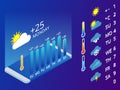 Isometric set of weather application design elements. Weather symbols, design for a mobile application weather forecast Royalty Free Stock Photo