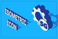 Isometric Setting 5G new wireless internet wifi connection icon isolated on blue background. Global network high speed