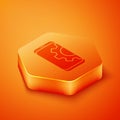 Isometric Setting on smartphone icon isolated on orange background. Adjusting, service, setting, maintenance, repair